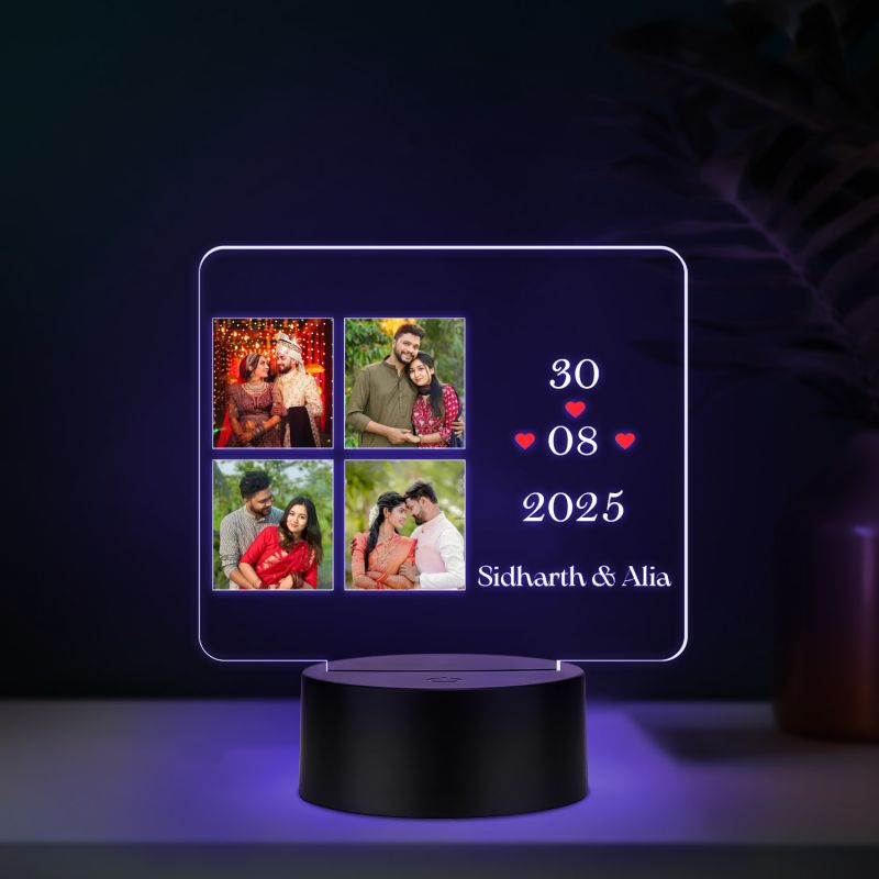 Personalized Couple Collage Photo Led Night Lamp with Automatic Color Changing Light Anniversary Gift for Husband Wife Gift for Valentines Day, Birthday, Wedding